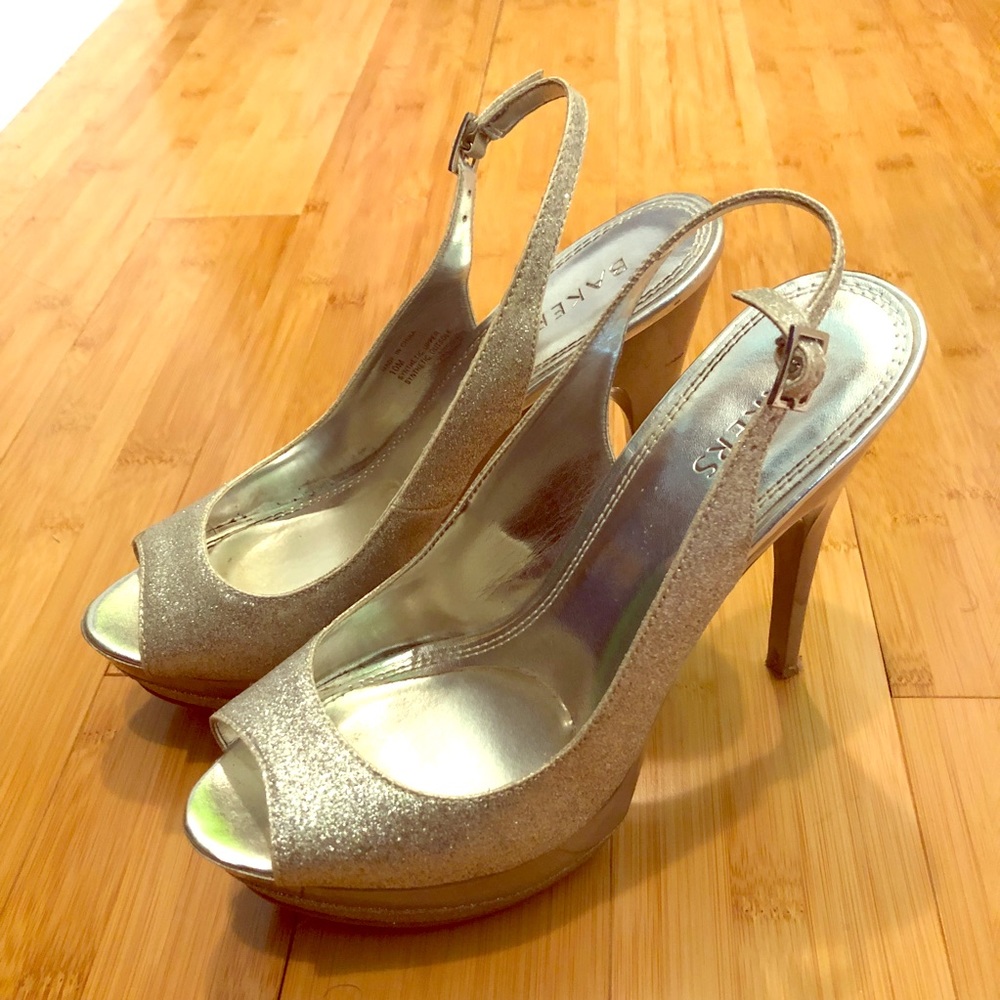Silver glitter bakers heels